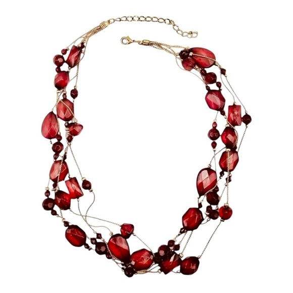 Station Necklace Ruby Tone
Jeweled Multi Strand
Statement Gold Tone Chain
Layers - Picture 6 of 10
